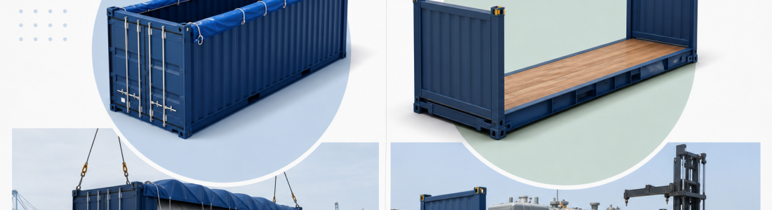 Tipos de contenedor: dry, high cube, reefer, open top y flat rack