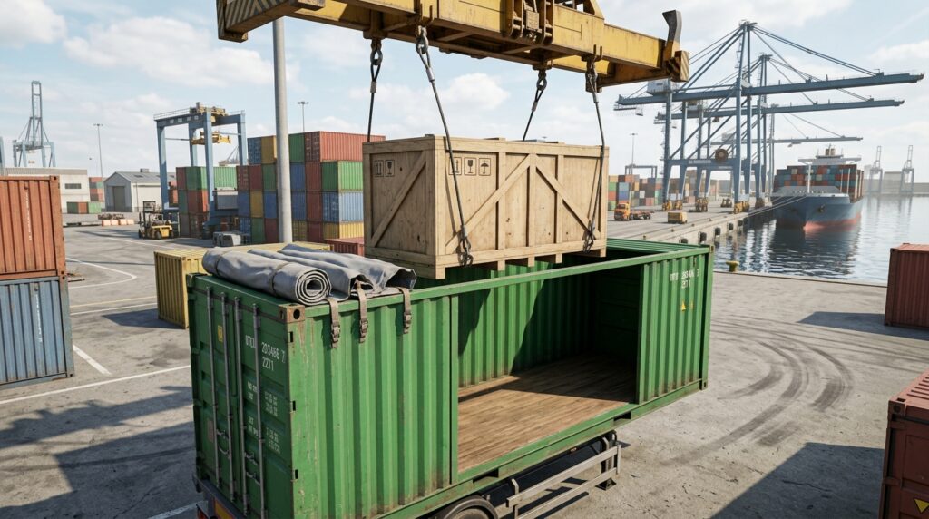 20' Open Top container dimensions and overhead crane loading diagram
